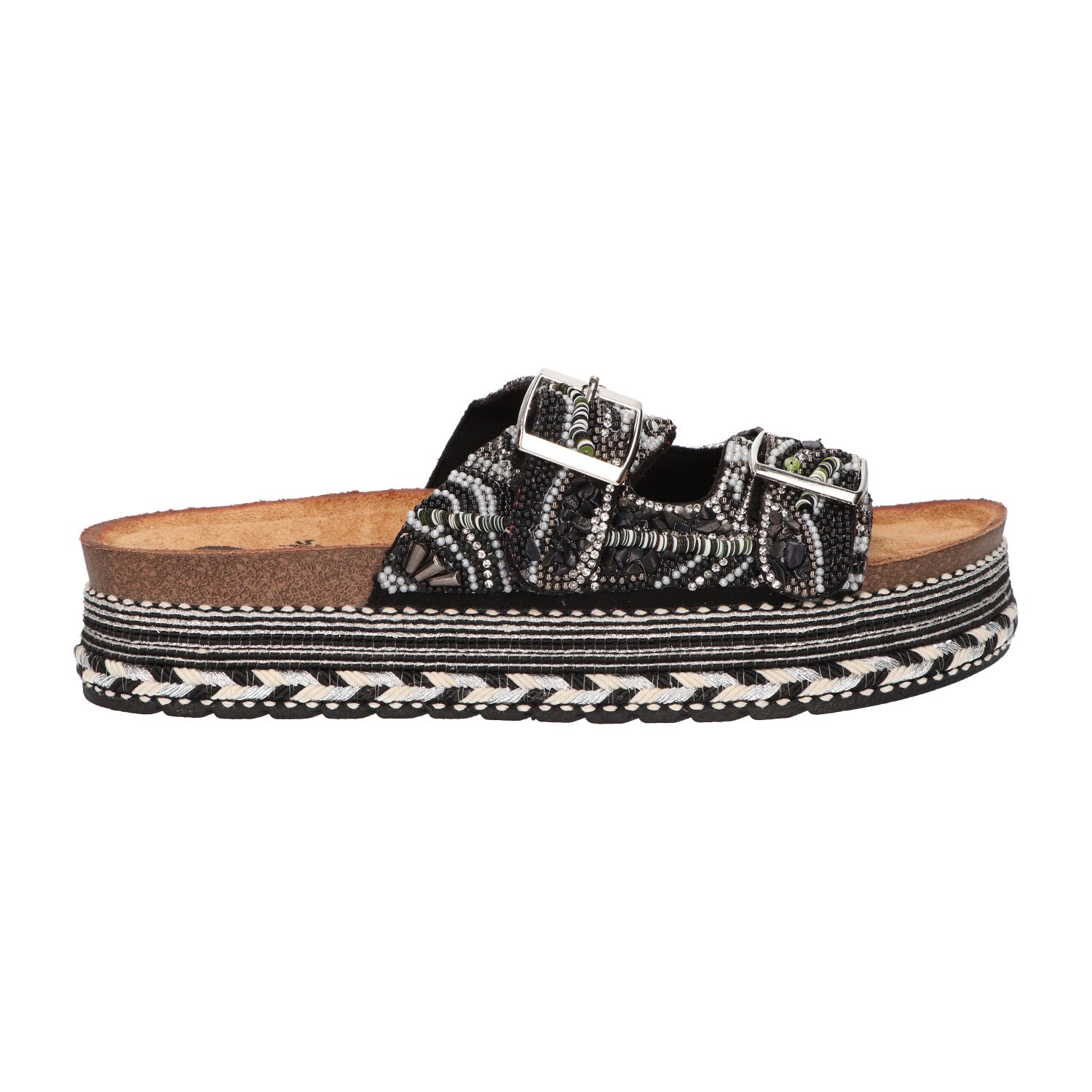 Platform slipper zwart textiel