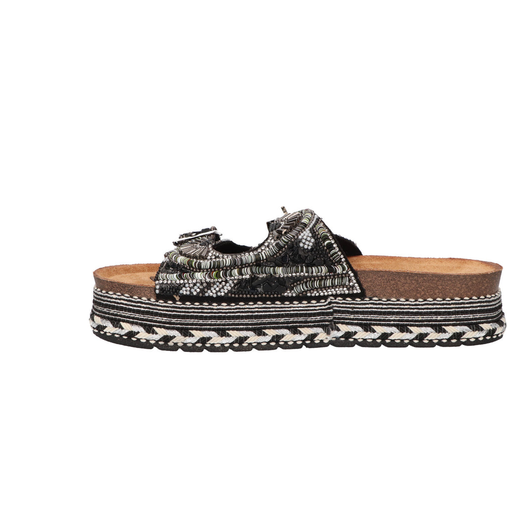 Platform slipper zwart textiel