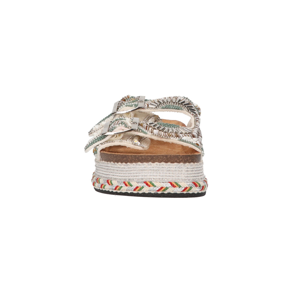 Platform slipper groen textiel