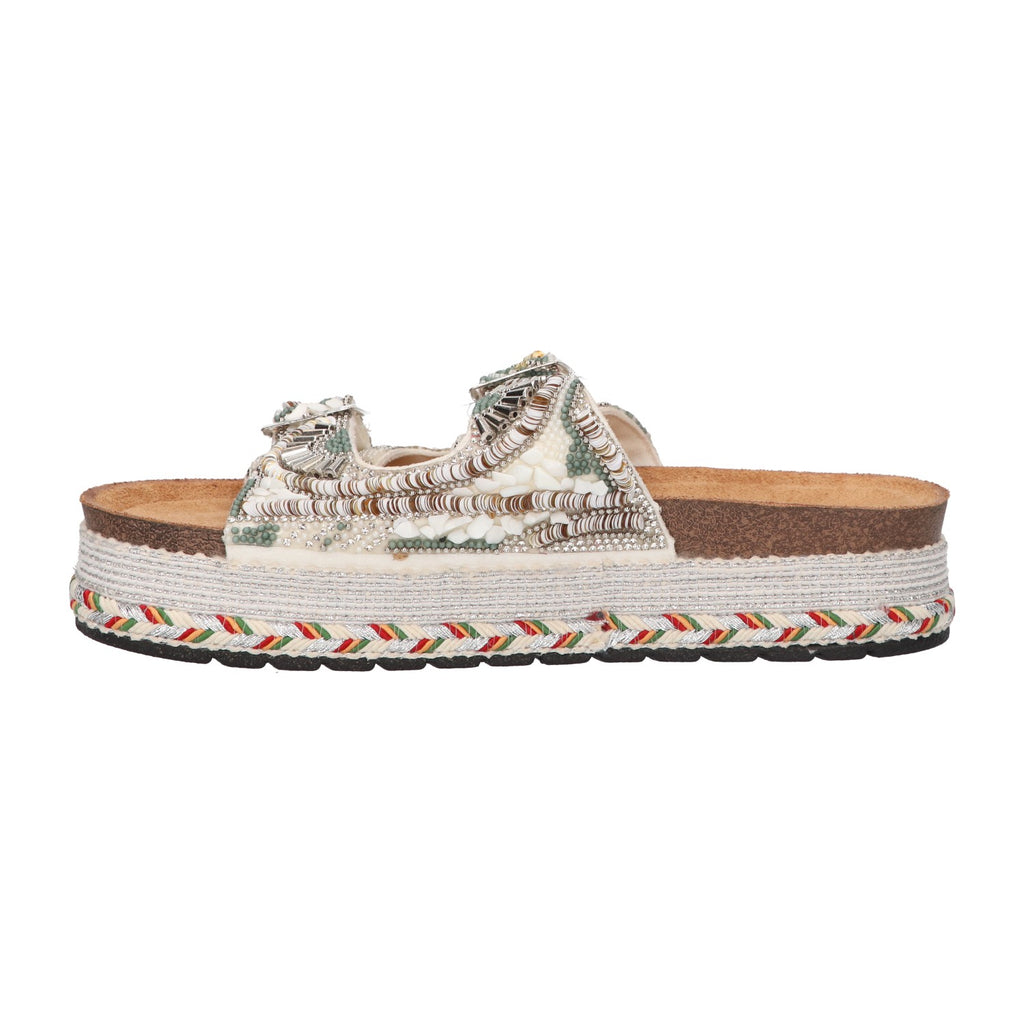 Platform slipper groen textiel