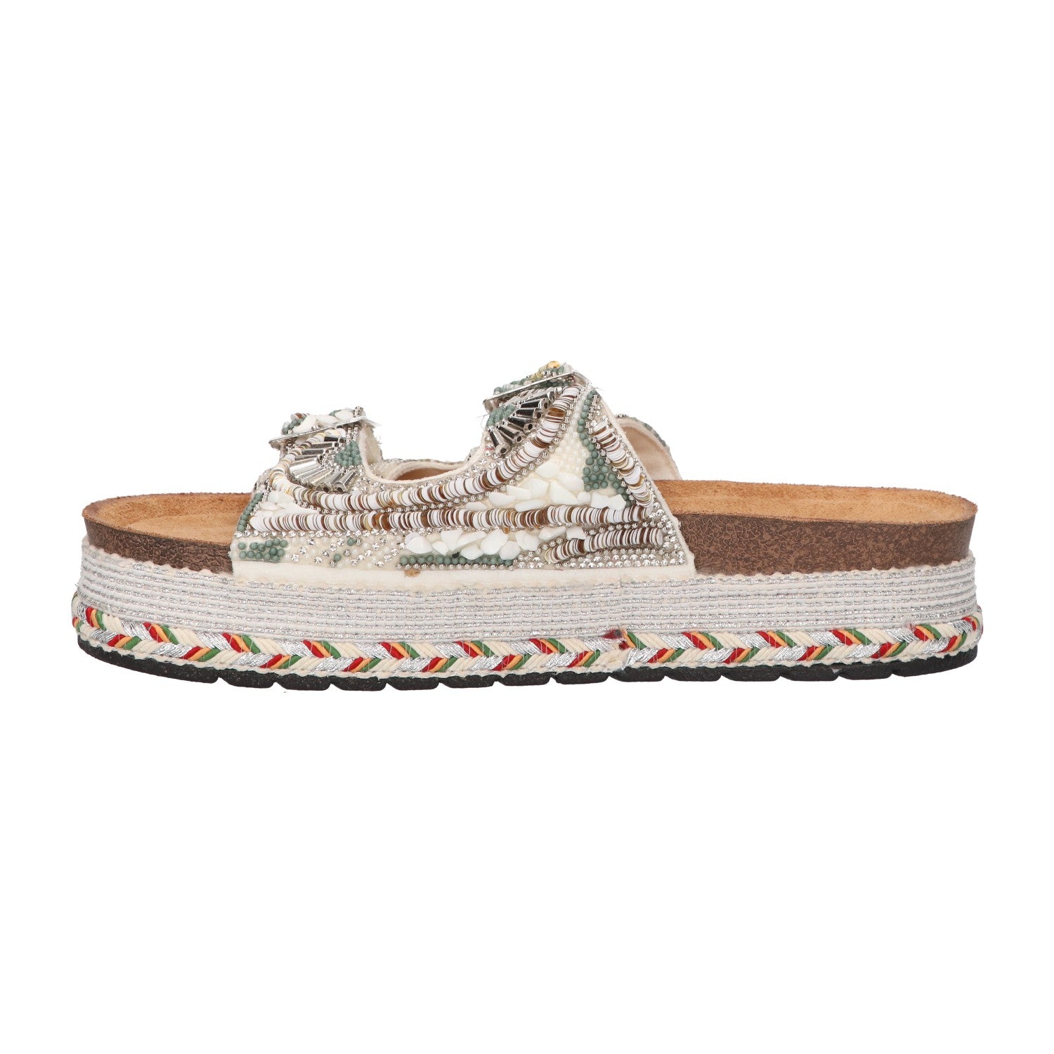 Platform slipper groen textiel