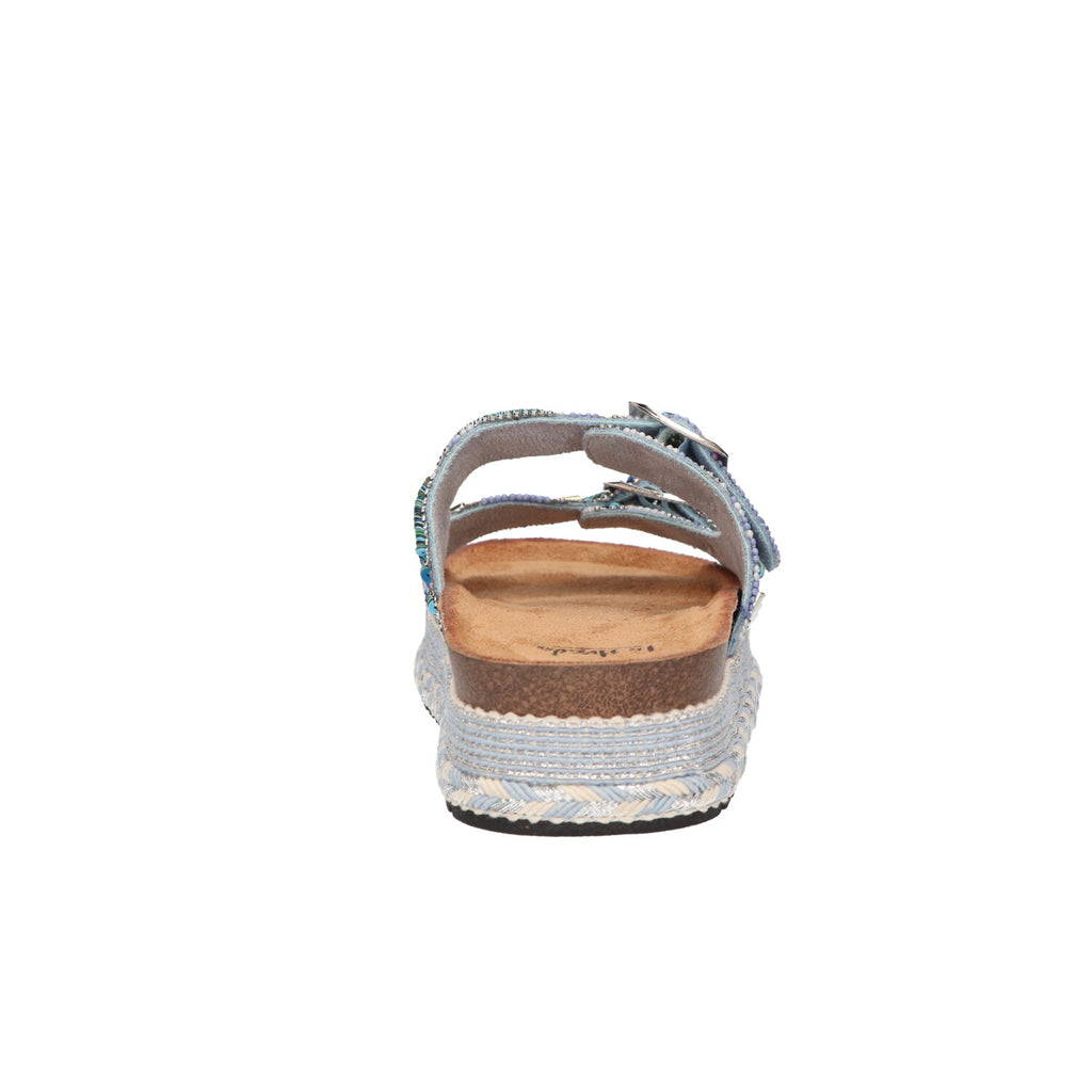 Platform slipper blauw textiel