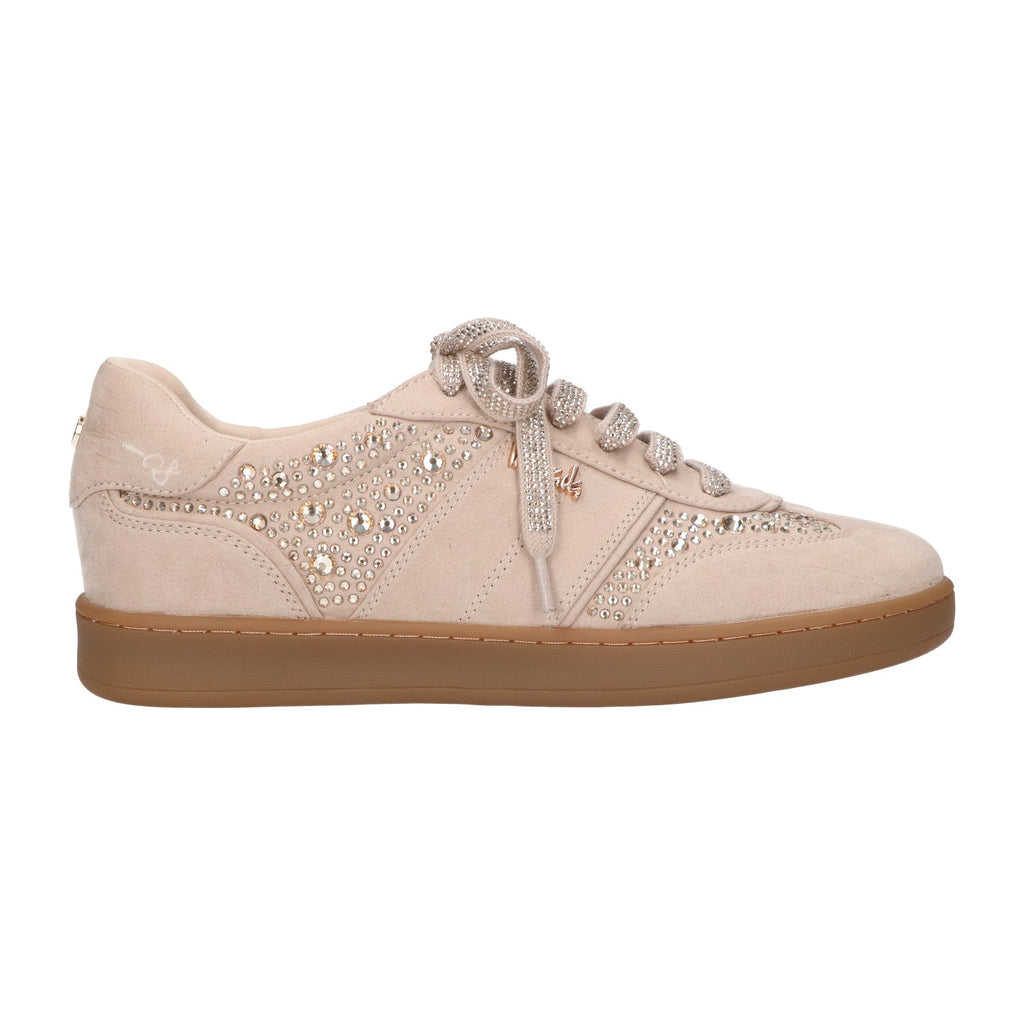 Sneaker met steentjes beige textiel