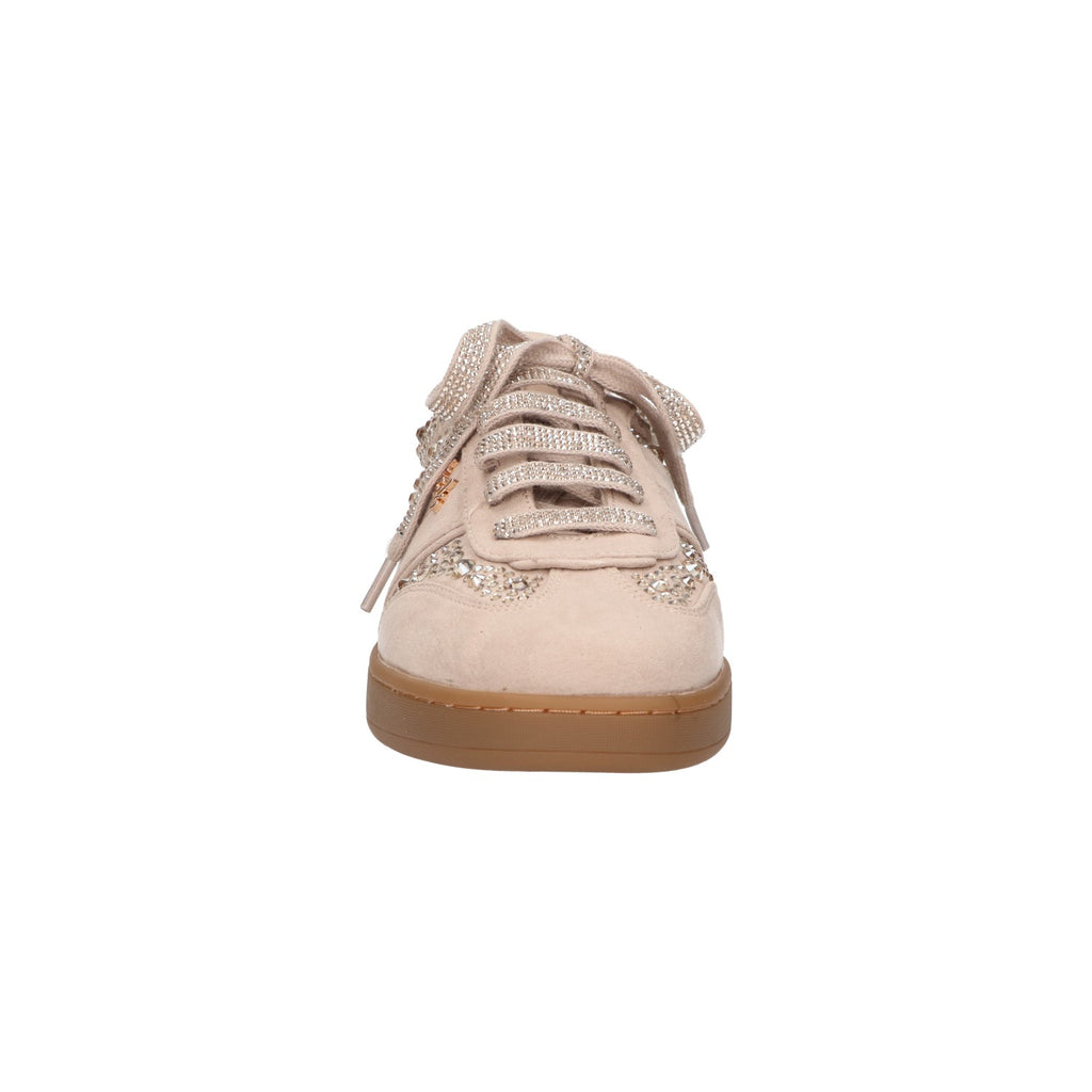Sneaker met steentjes beige textiel