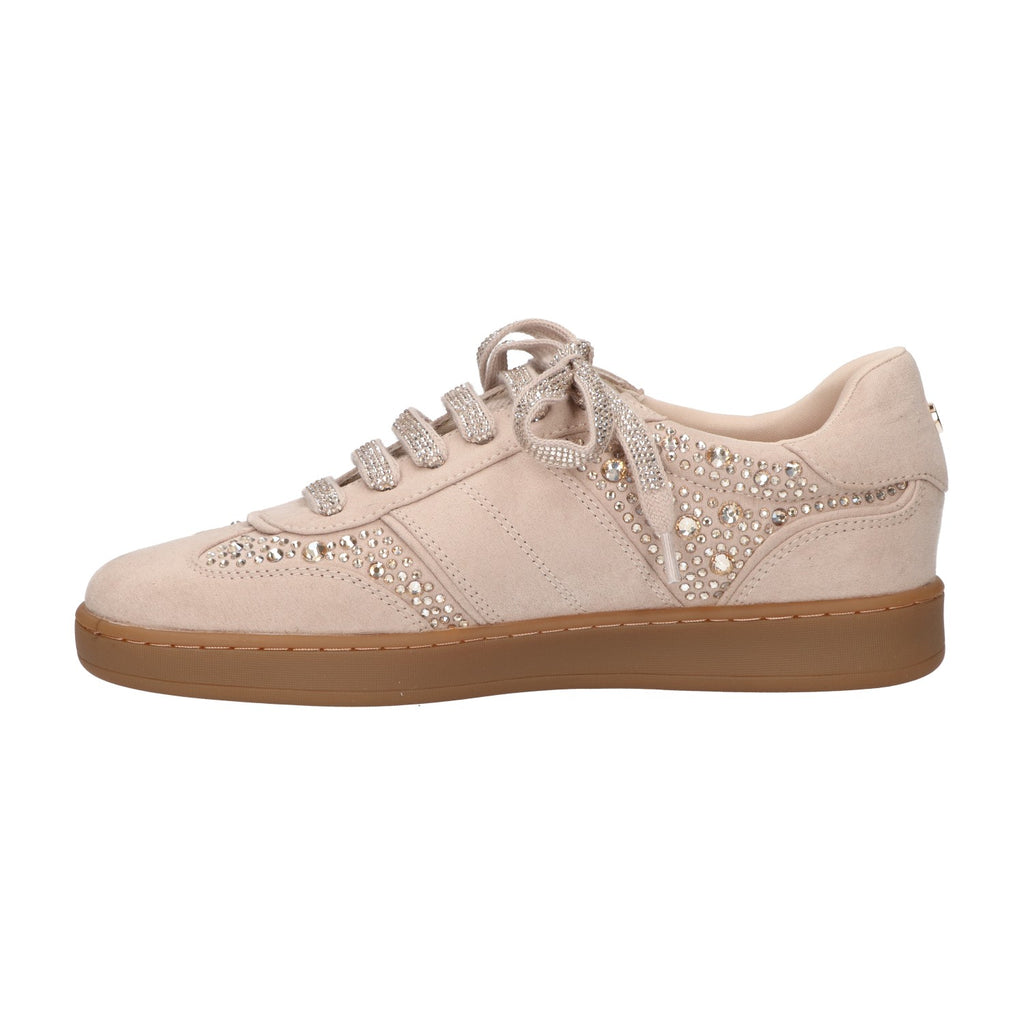 Sneaker met steentjes beige textiel