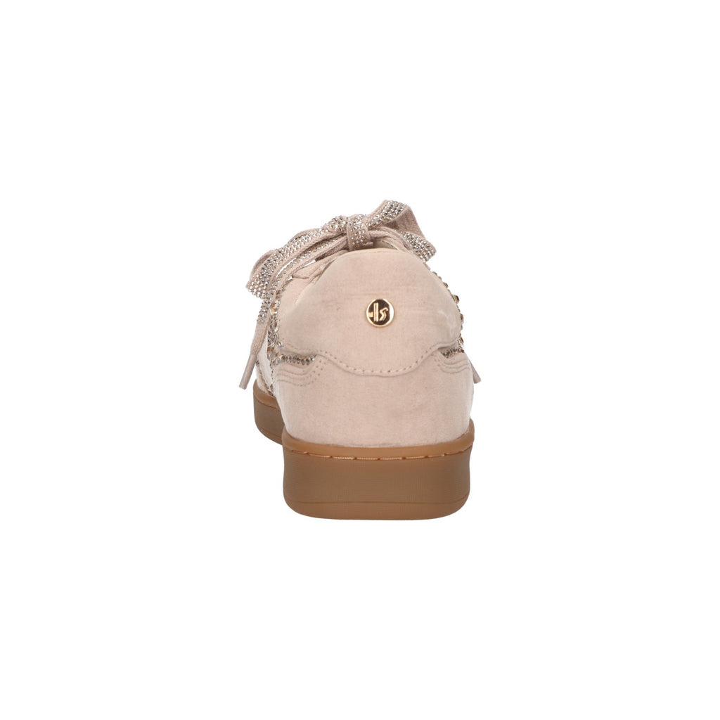 Sneaker met steentjes beige textiel