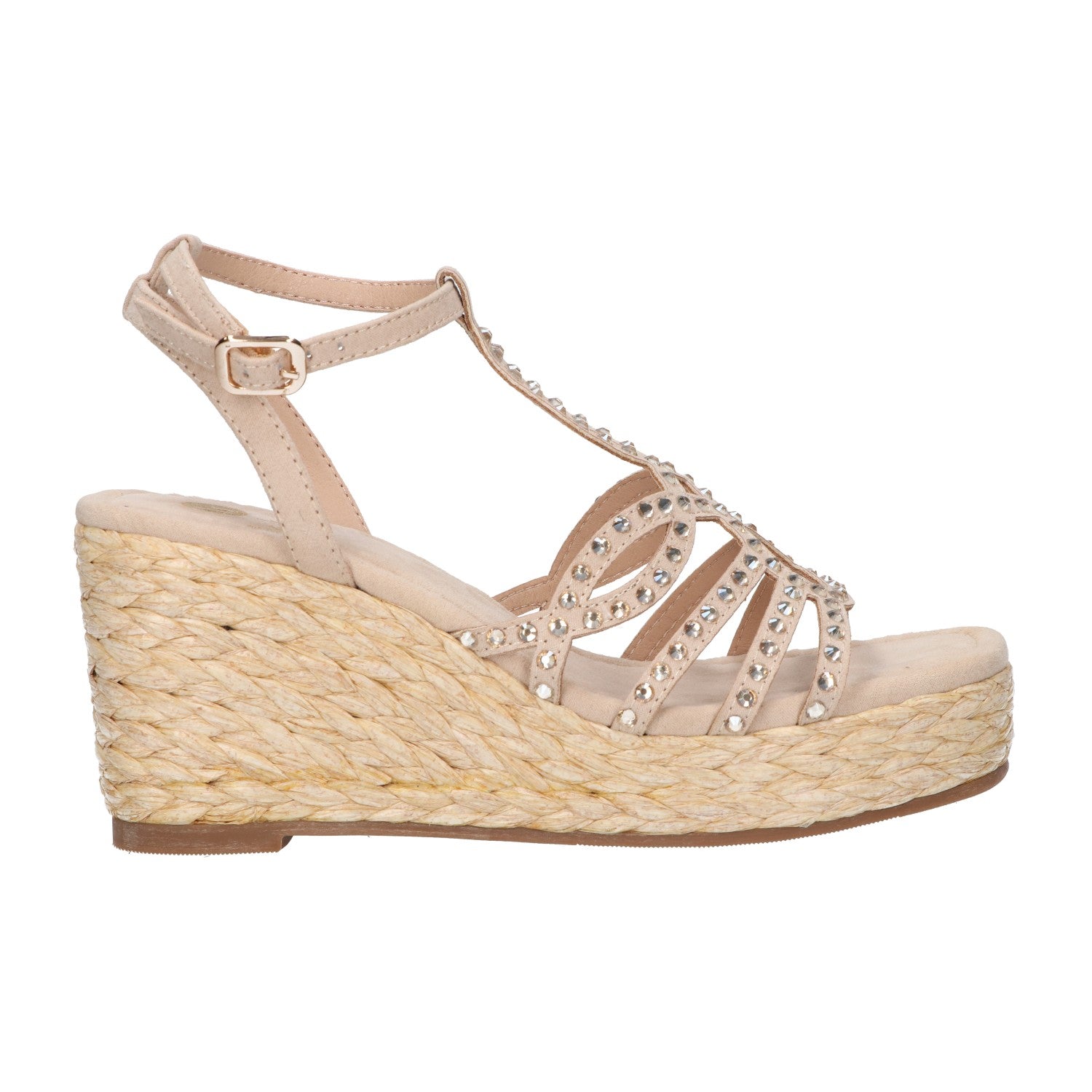Wedge sandaal beige micro met steentjes
