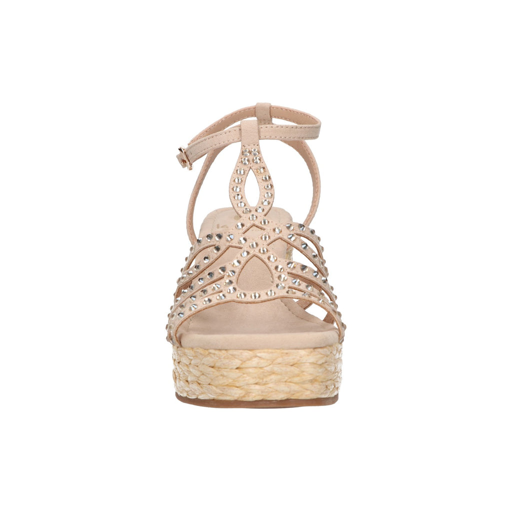 Wedge sandaal beige micro met steentjes