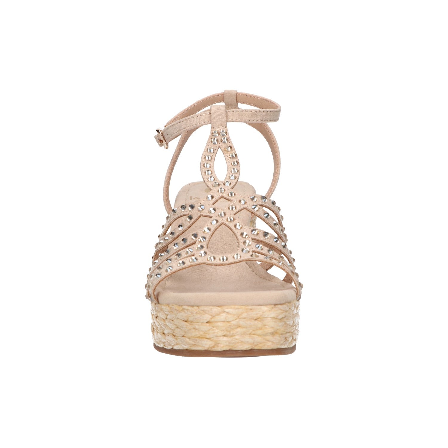 Wedge sandaal beige micro met steentjes