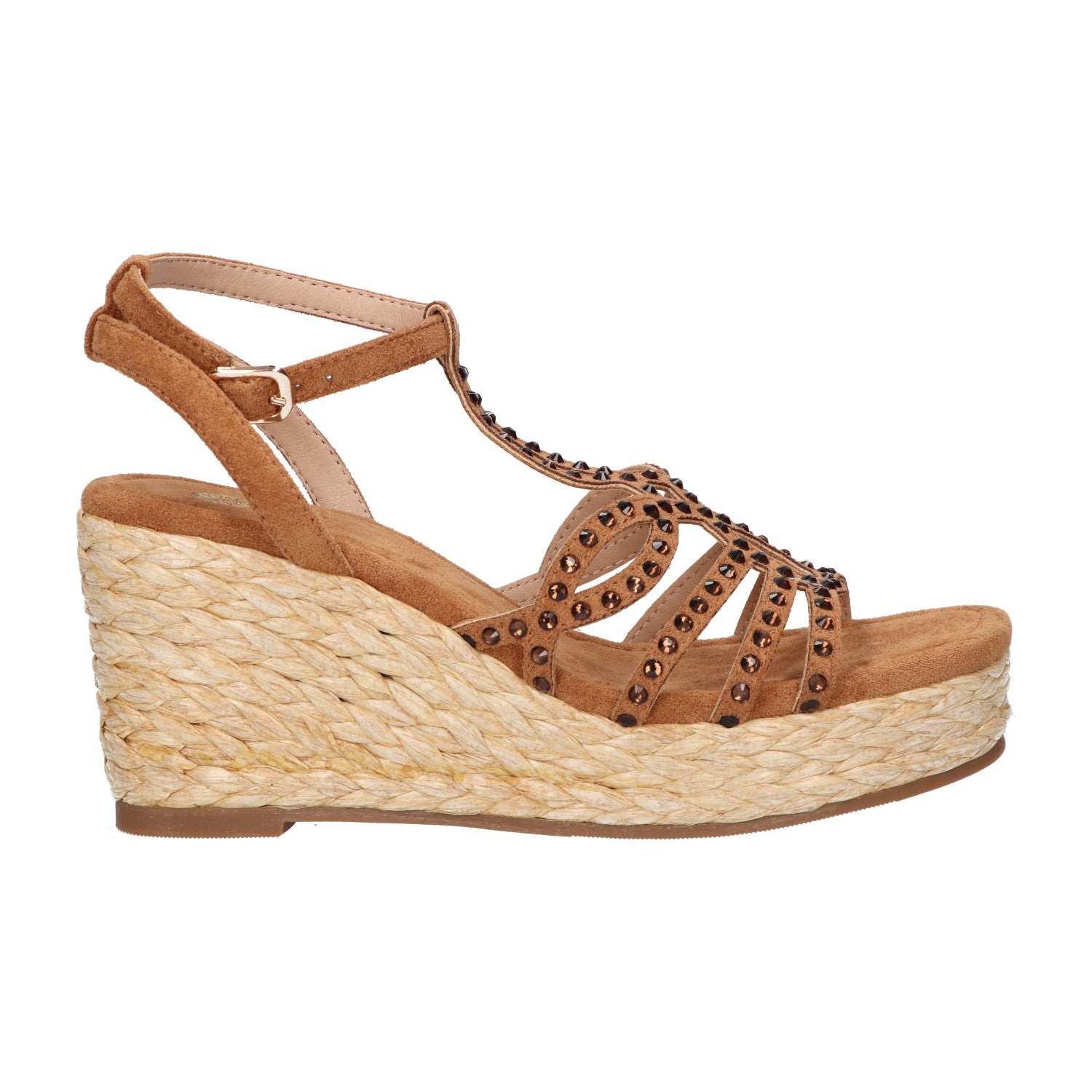 Wedge sandaal cognac micro met steentjes