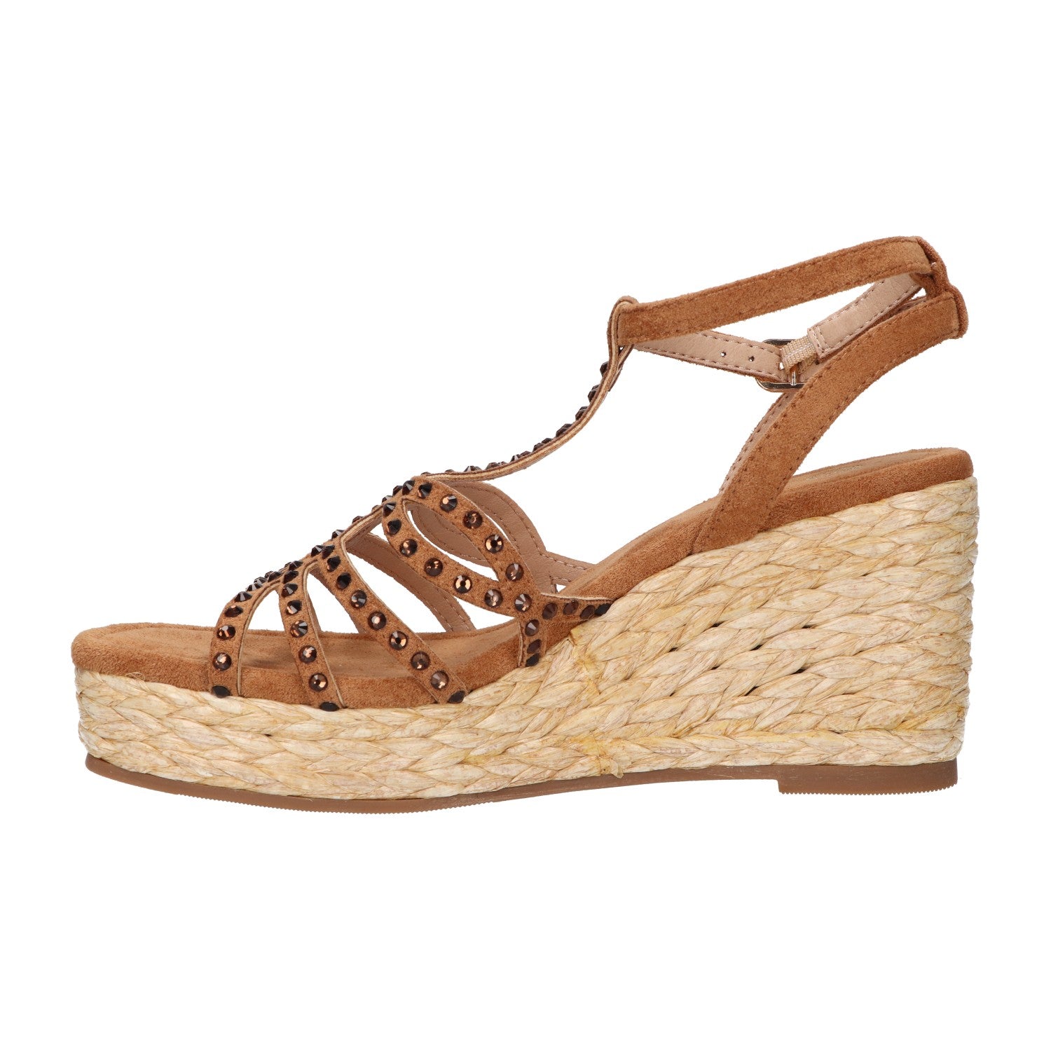 Wedge sandaal cognac micro met steentjes