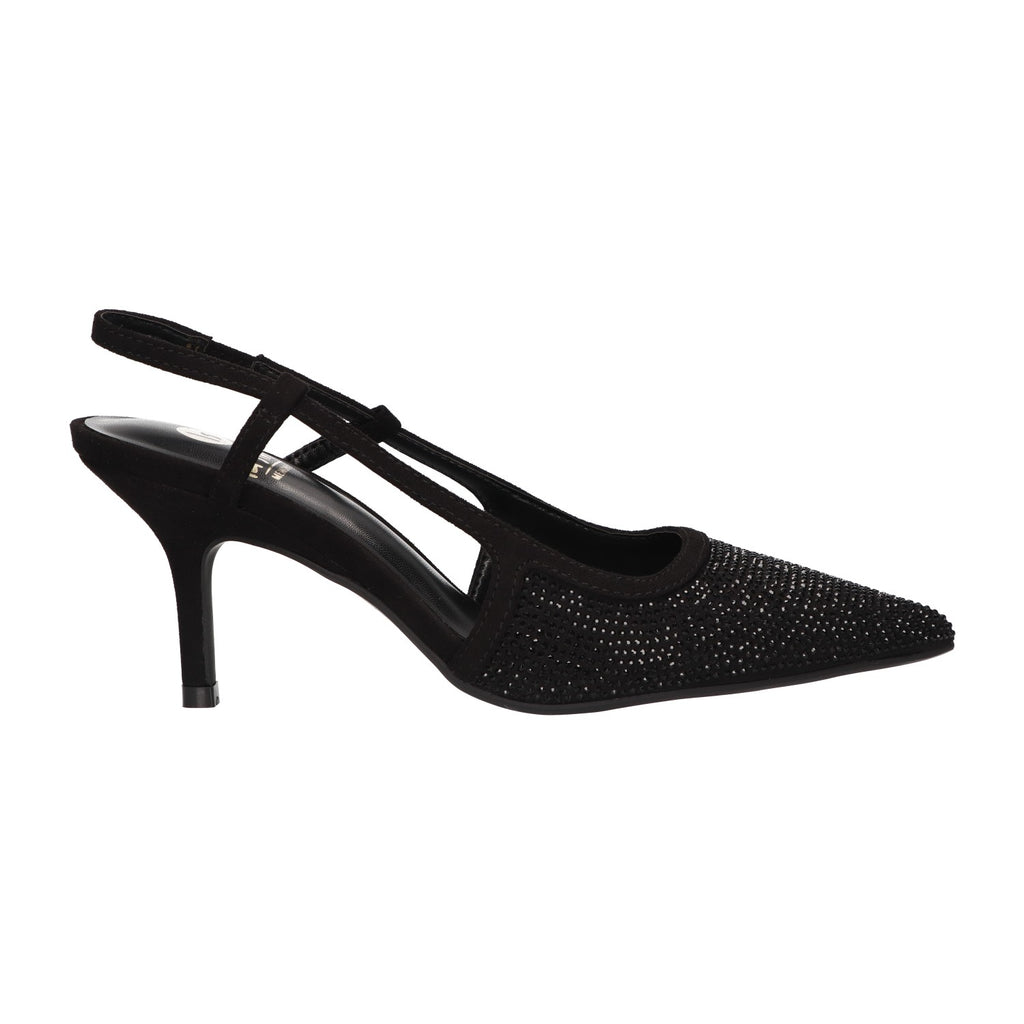 Zwarte slingback voor dames met glittersteentjes, puntige neus en comfortabel memory foam voetbed van La Strada.