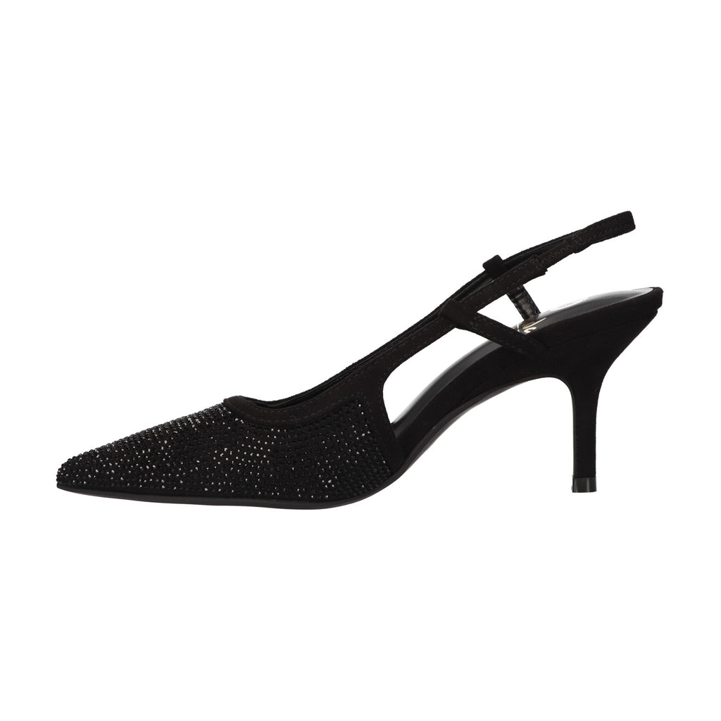 Zwarte slingback voor dames met glittersteentjes, puntige neus en comfortabel memory foam voetbed van La Strada.
