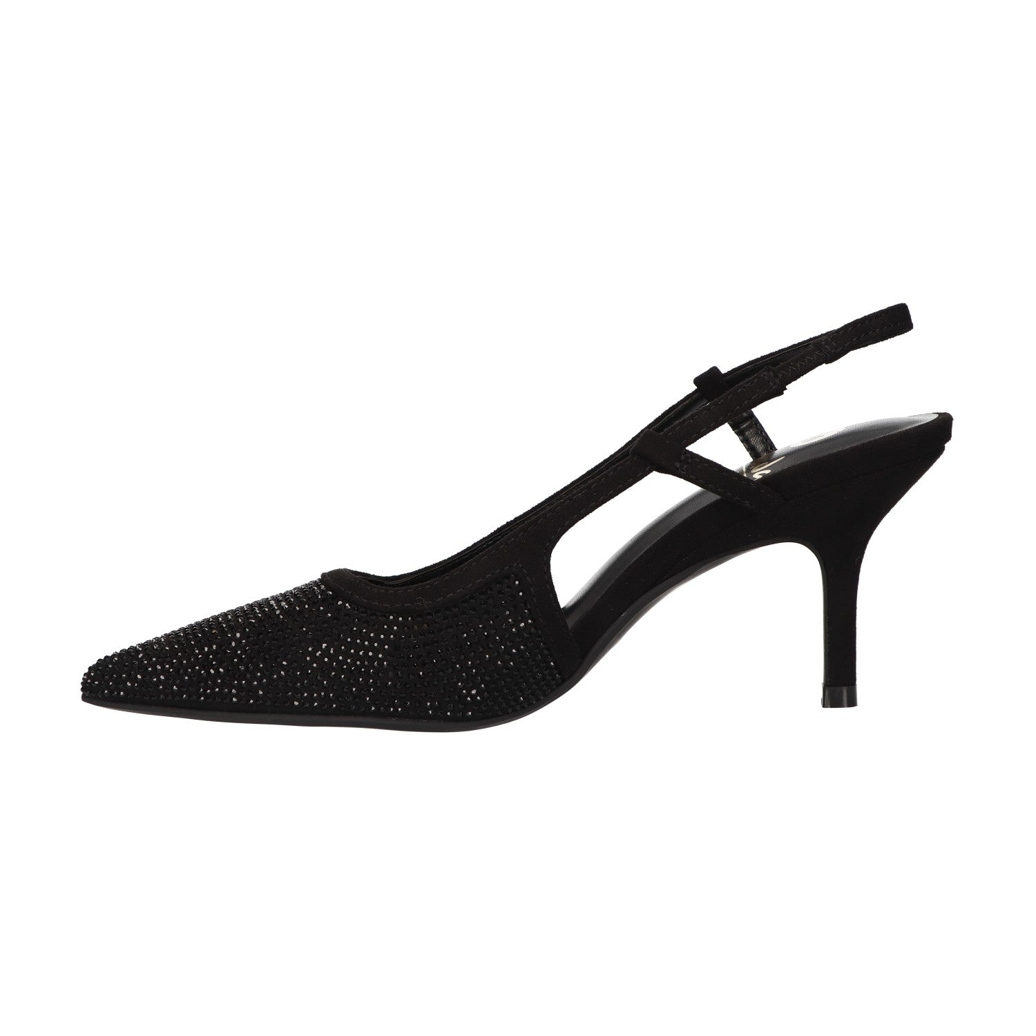 Zwarte slingback voor dames met glittersteentjes, puntige neus en comfortabel memory foam voetbed van La Strada.