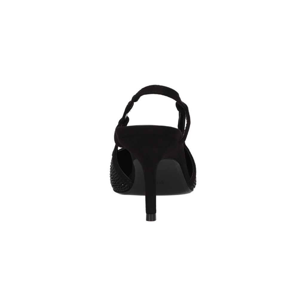 Zwarte slingback voor dames met glittersteentjes, puntige neus en comfortabel memory foam voetbed van La Strada.