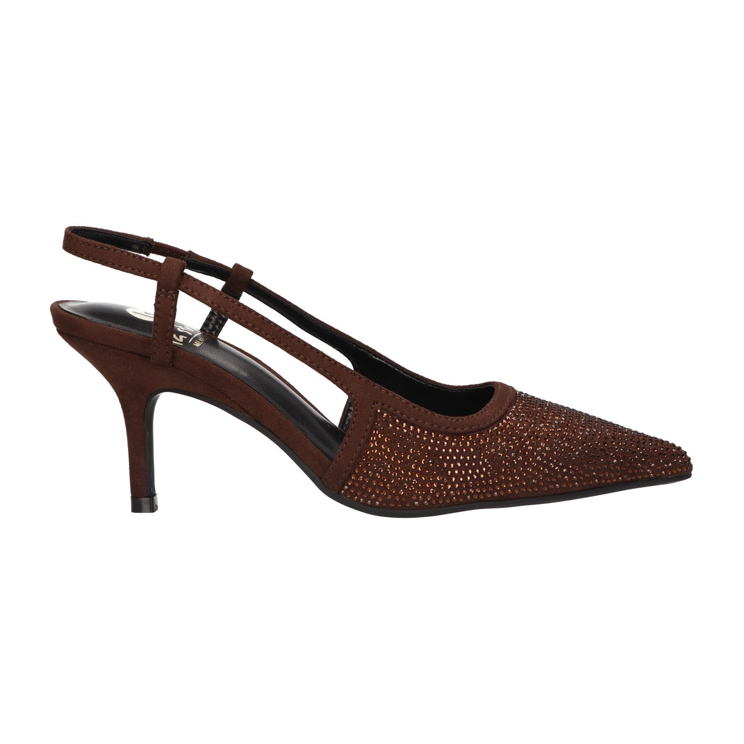 Bruine slingback voor dames met glittersteentjes, puntige neus en comfortabel memory foam voetbed van La Strada.
