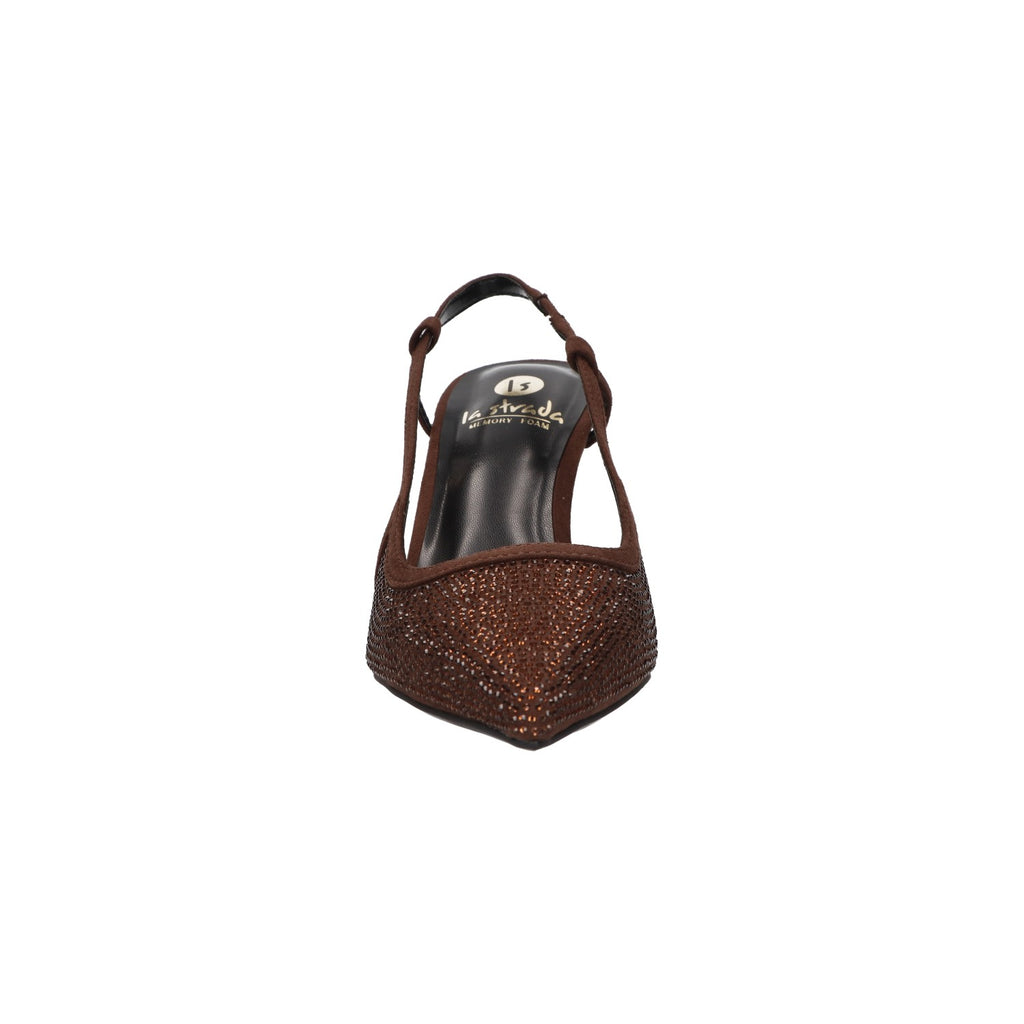 Bruine slingback voor dames met glittersteentjes, puntige neus en comfortabel memory foam voetbed van La Strada.