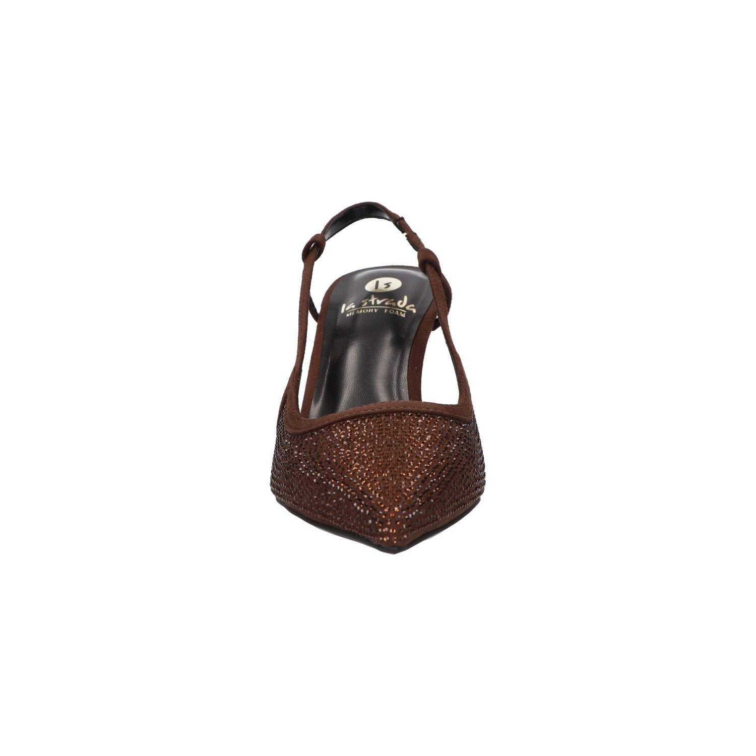Bruine slingback voor dames met glittersteentjes, puntige neus en comfortabel memory foam voetbed van La Strada.