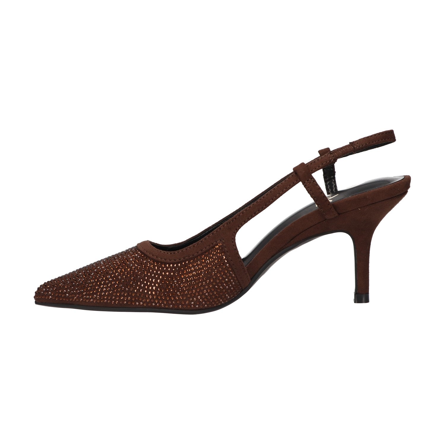 Bruine slingback voor dames met glittersteentjes, puntige neus en comfortabel memory foam voetbed van La Strada.