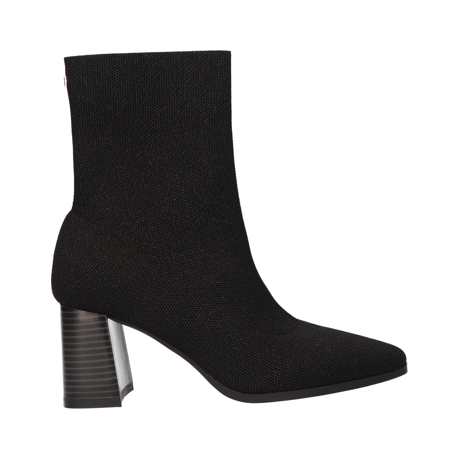 Zwarte knitted enkellaars voor dames met 5 cm blokhak en comfortabel memory foam voetbed van La Strada.