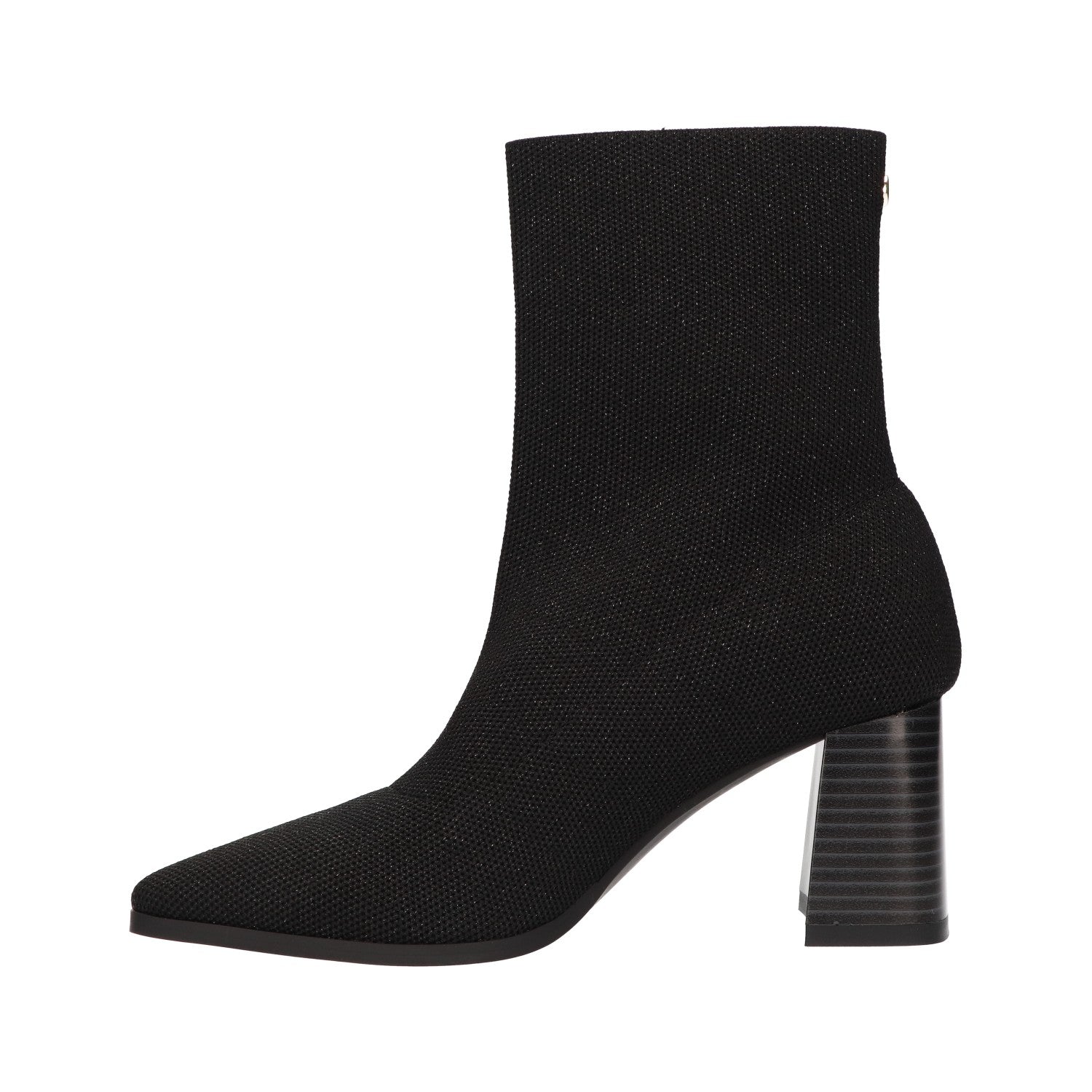 Zwarte knitted enkellaars voor dames met 5 cm blokhak en comfortabel memory foam voetbed van La Strada.