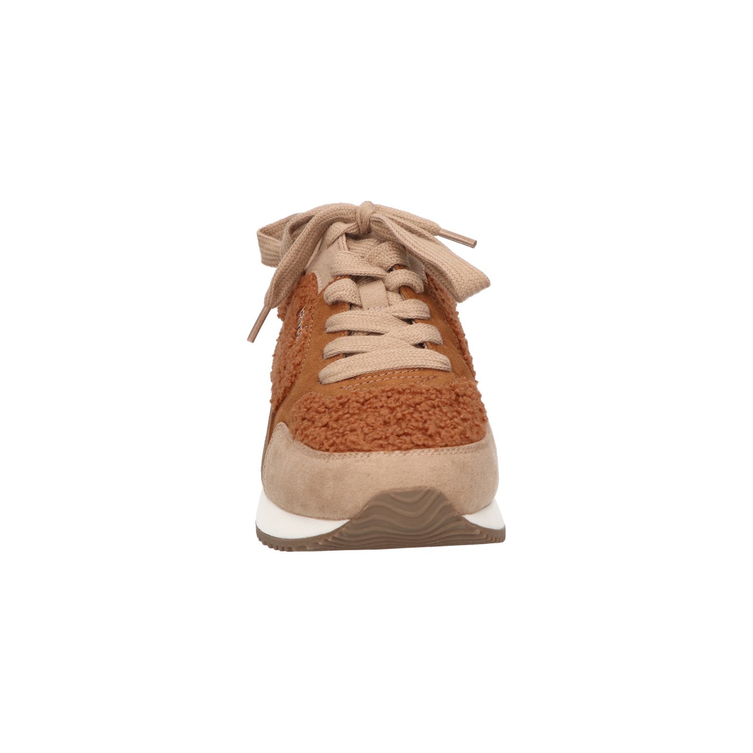 Sand/taupe winter sneaker voor dames met teddy- en microafwerking, memory foam voetbed en vetersluiting van La Strada.