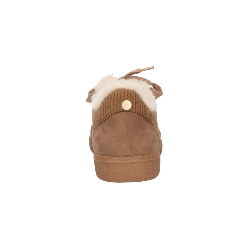 Taupekleurige winter sneaker voor dames met zachte bontafwerking en memory foam voetbed.