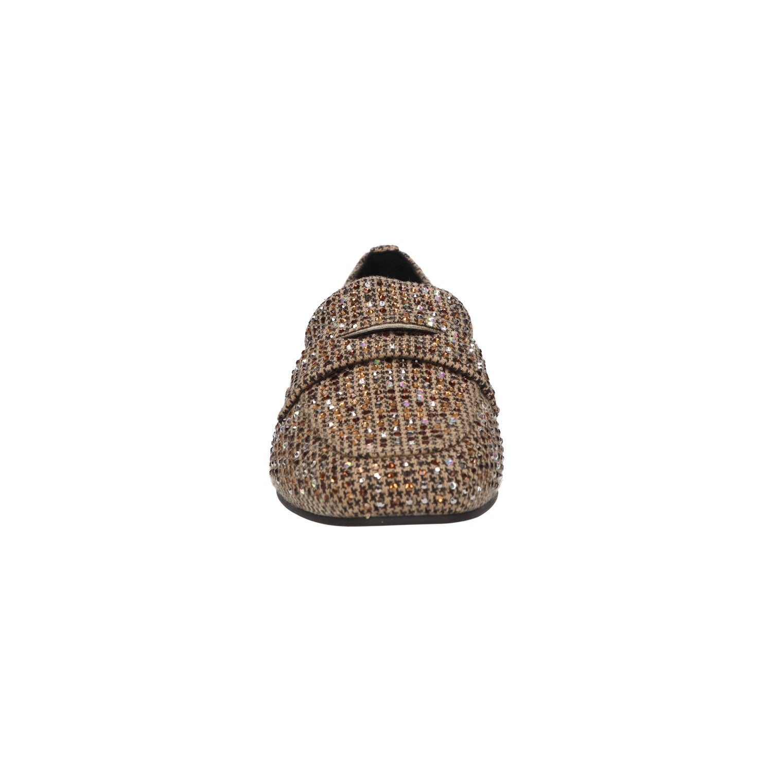 Taupekleurige dames loafer met glinsterende steentjes, textielen bovenwerk en memory foam voetbed van La Strada.