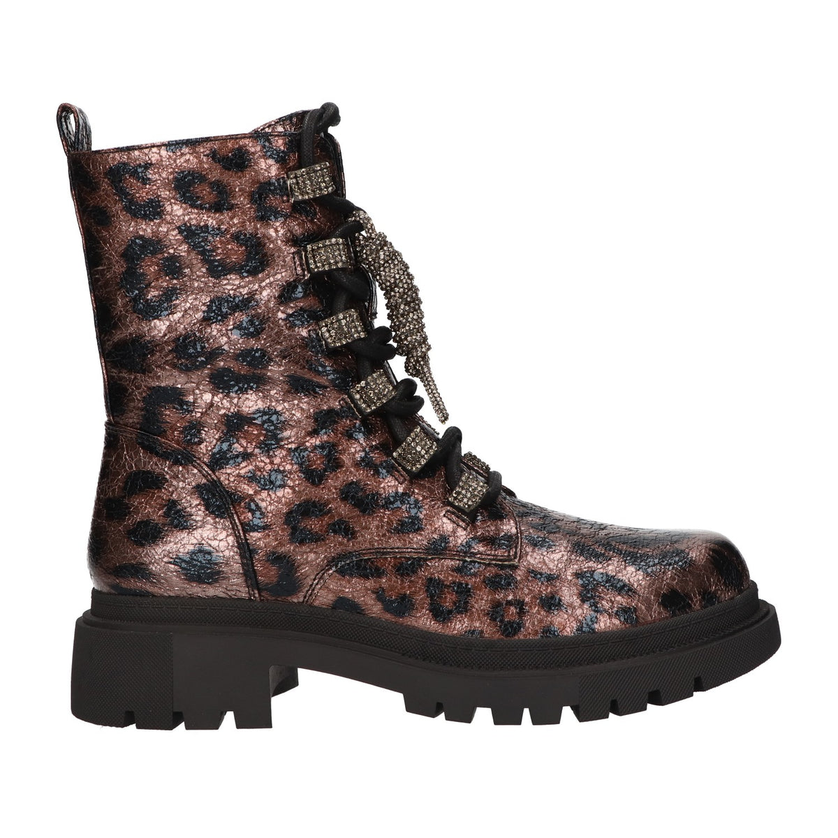 Metallic veterboots met luipaardprint