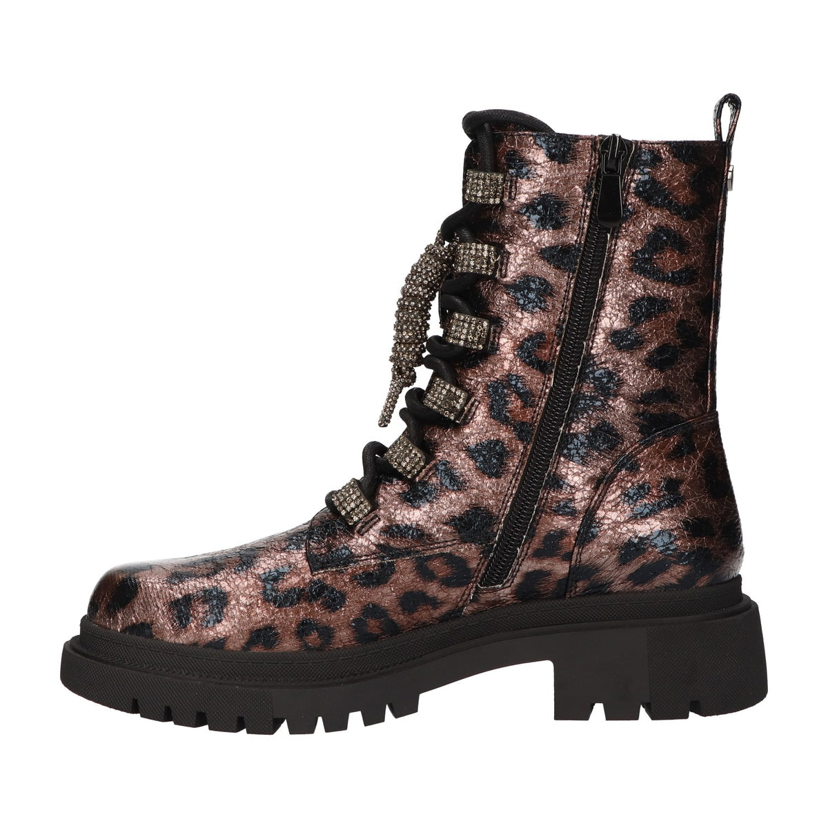 Metallic veterboots met luipaardprint