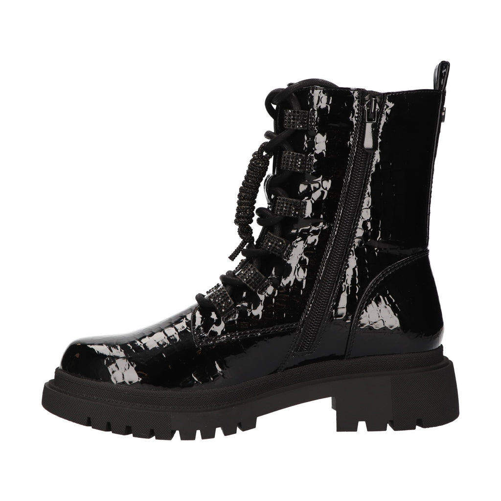 Zwarte lak veterboots met crocoprint