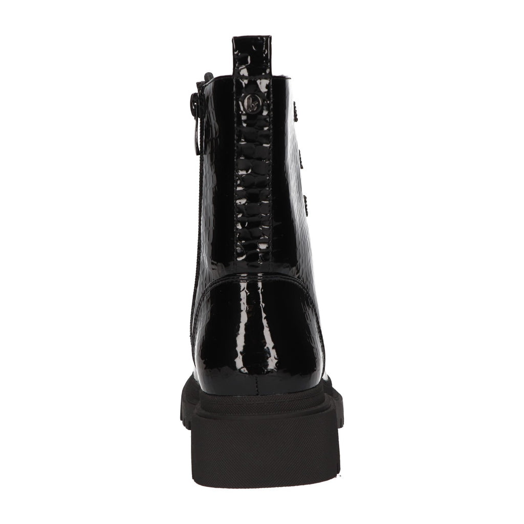 Zwarte lak veterboots met crocoprint
