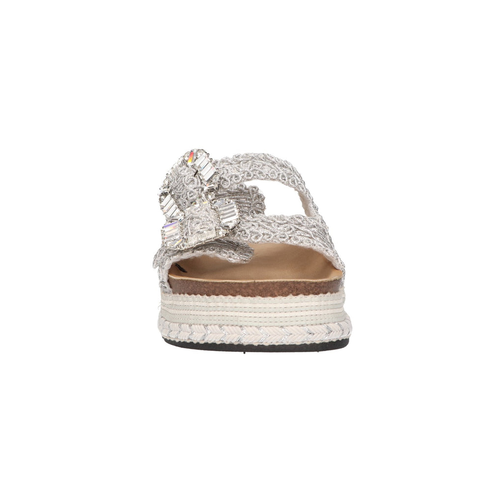 Platform slipper zilver raffia