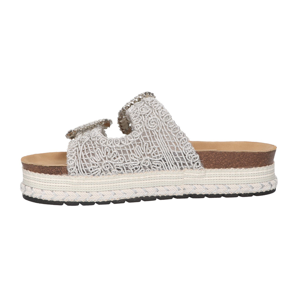 Platform slipper zilver raffia