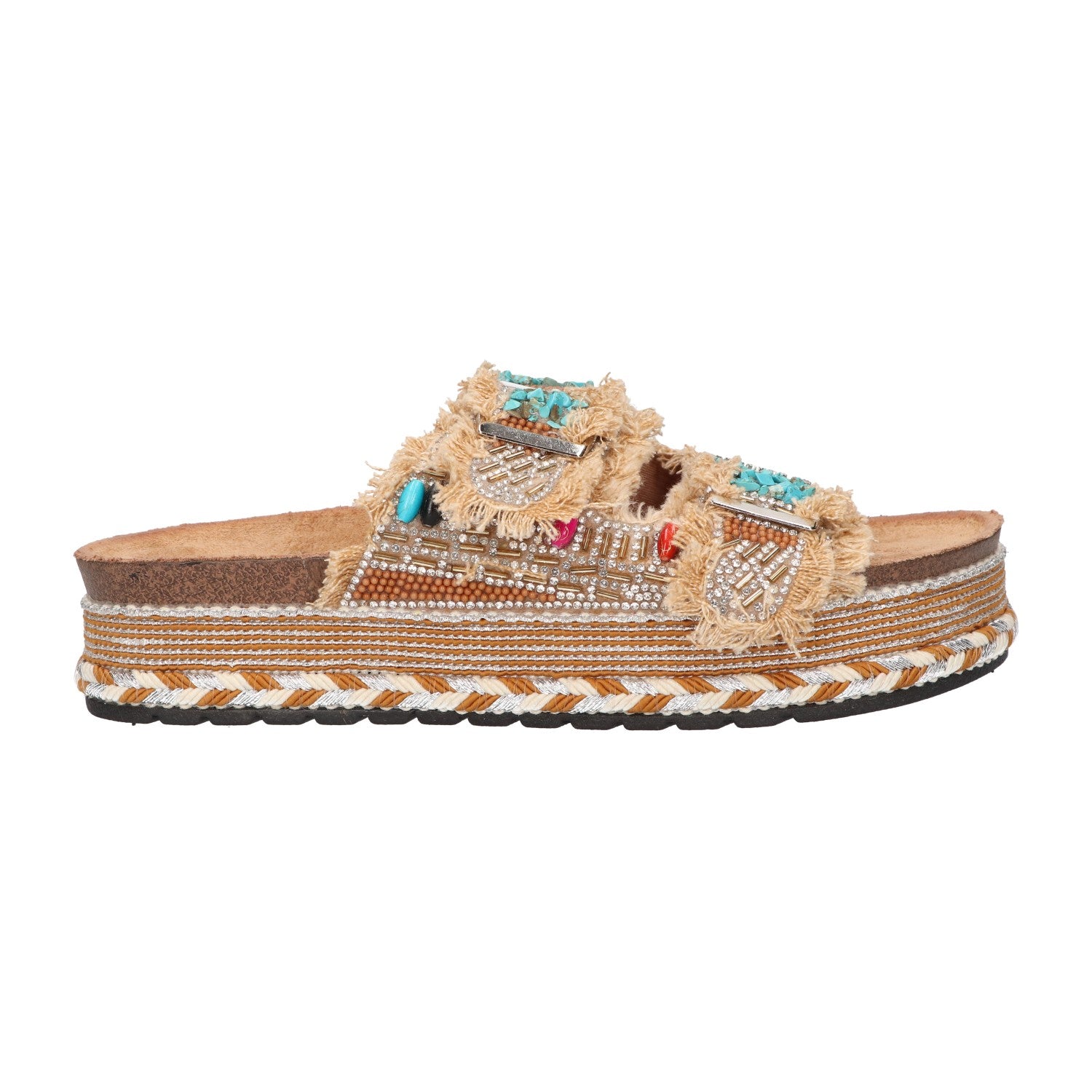 Platform slipper camel textiel