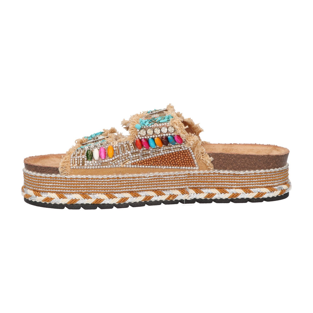 Platform slipper camel textiel