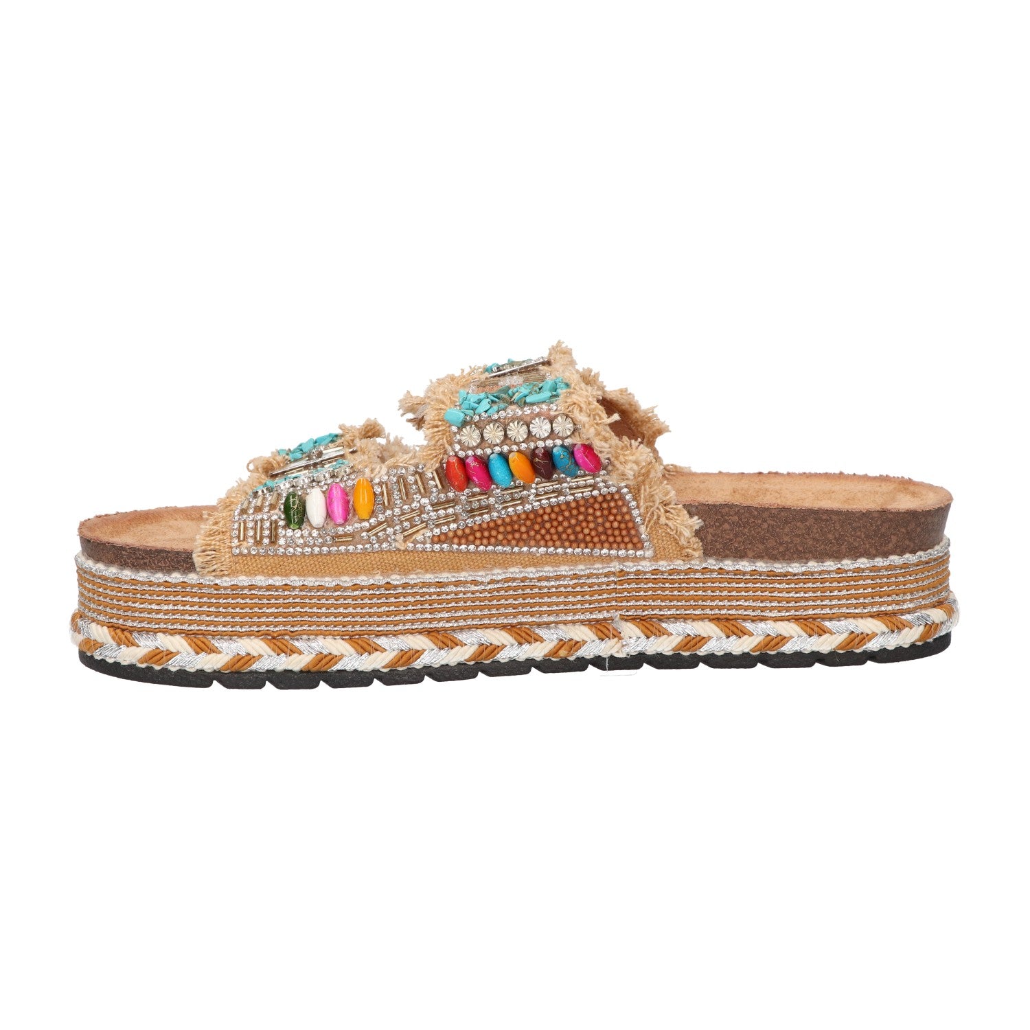 Platform slipper camel textiel