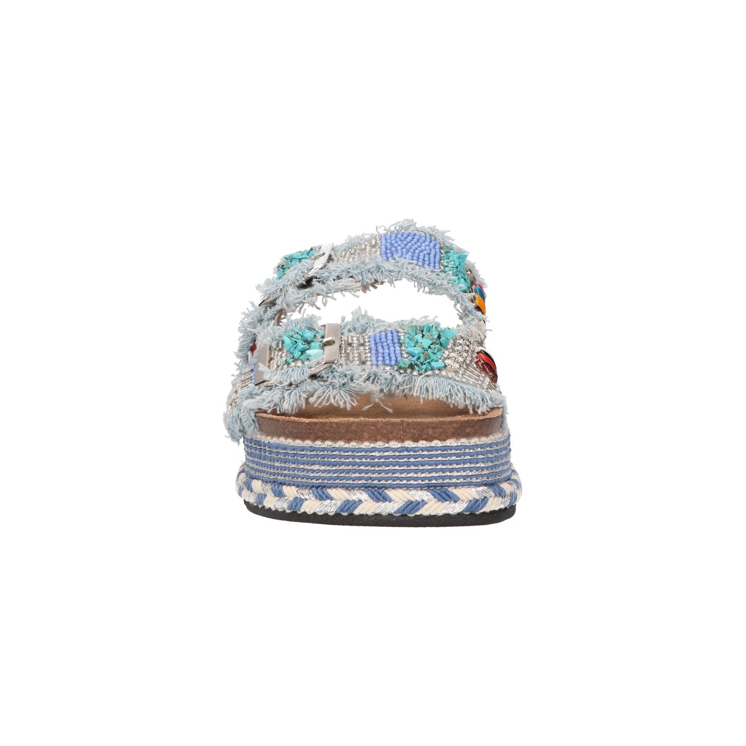 Platform slipper blauw textiel
