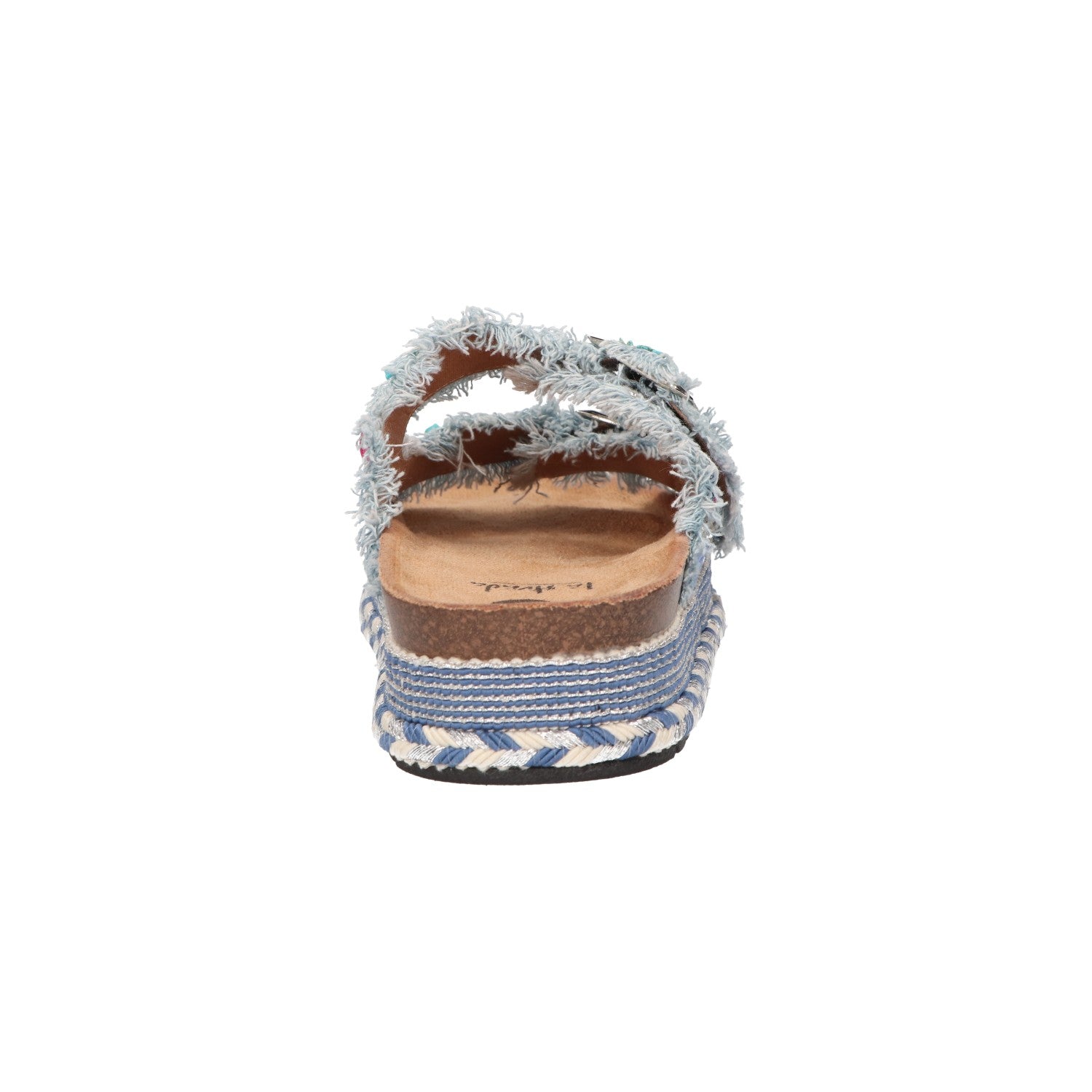 Platform slipper blauw textiel
