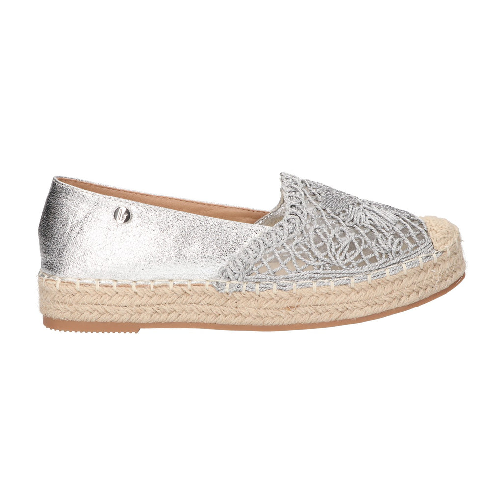Espadrille zilver textiel