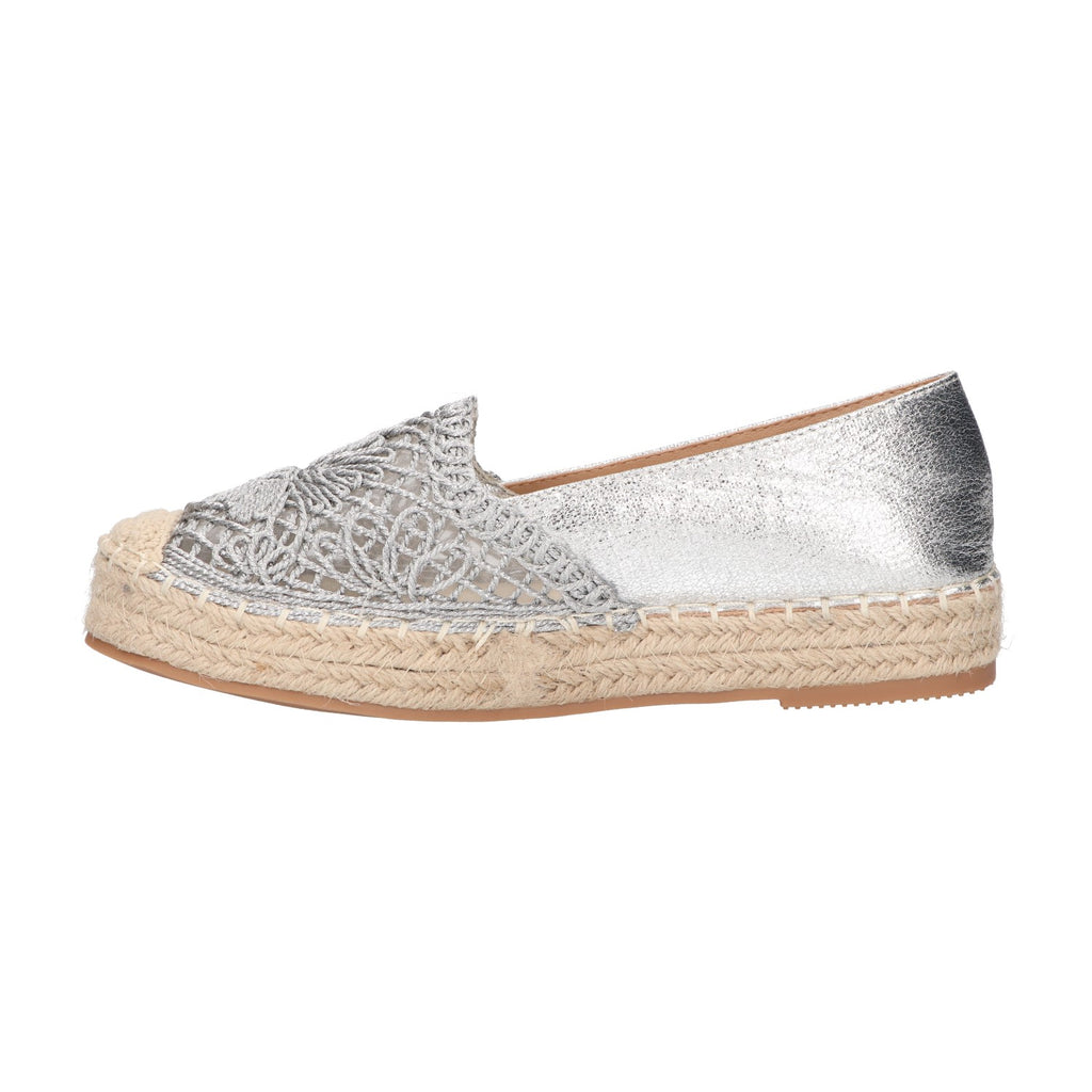 Espadrille zilver textiel