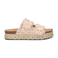 Platform slipper beige textiel