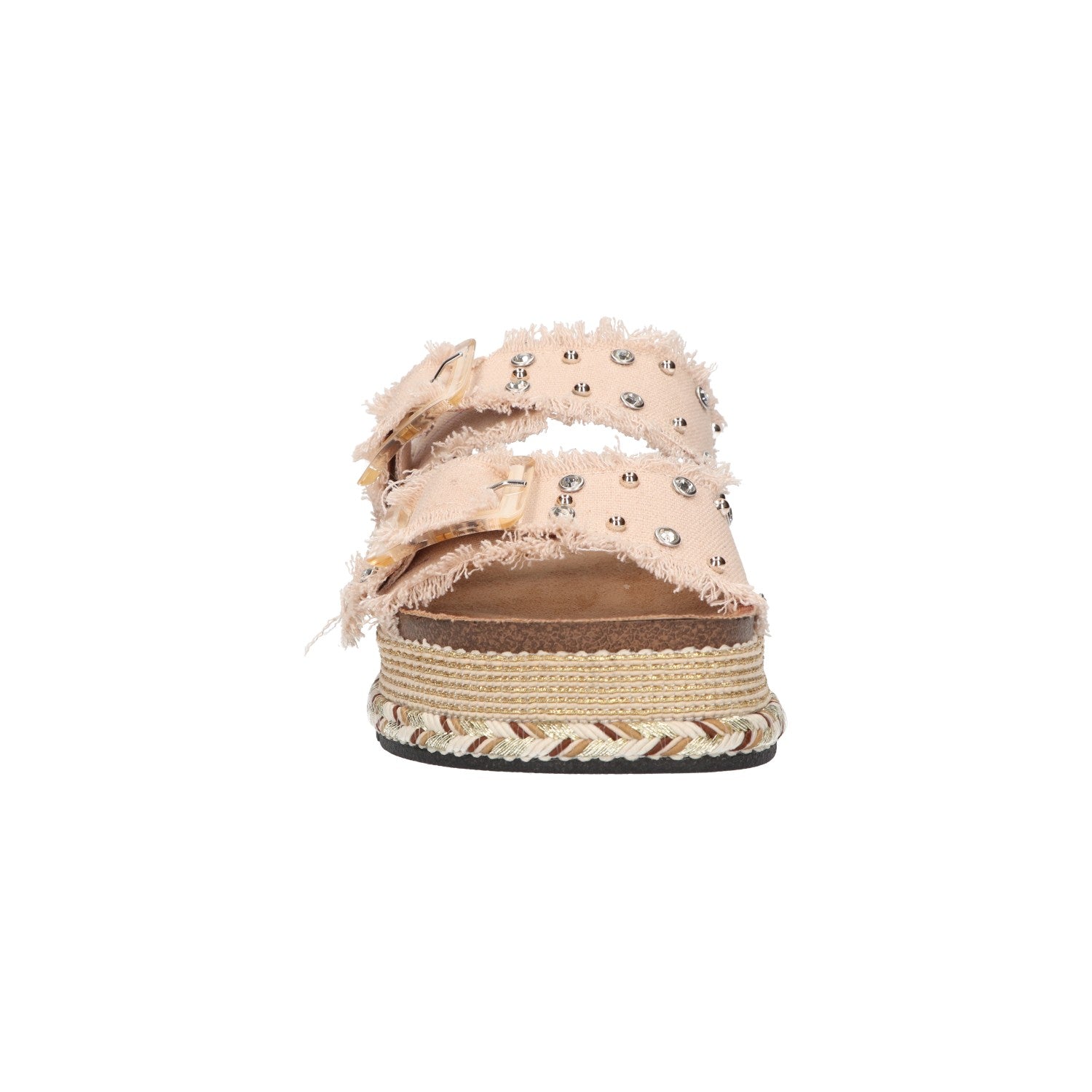 Platform slipper beige textiel