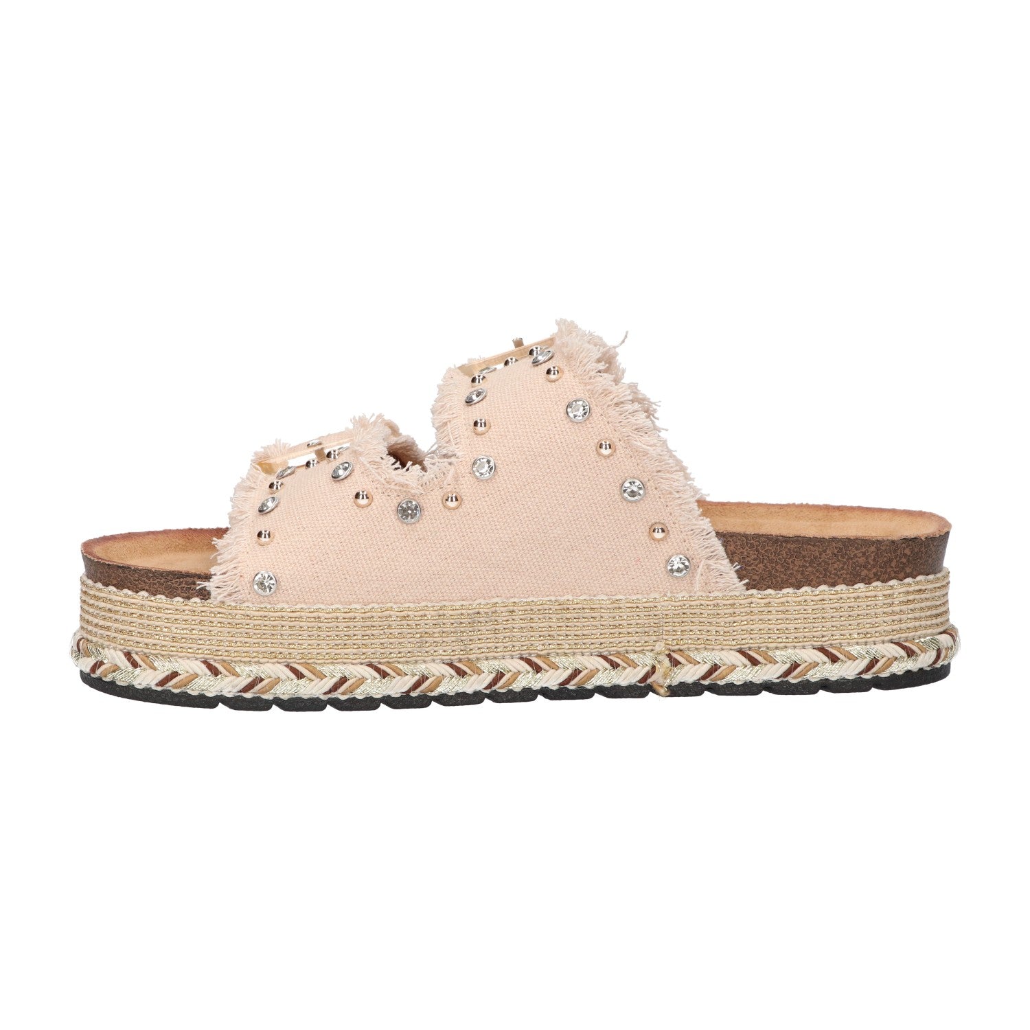 Platform slipper beige textiel