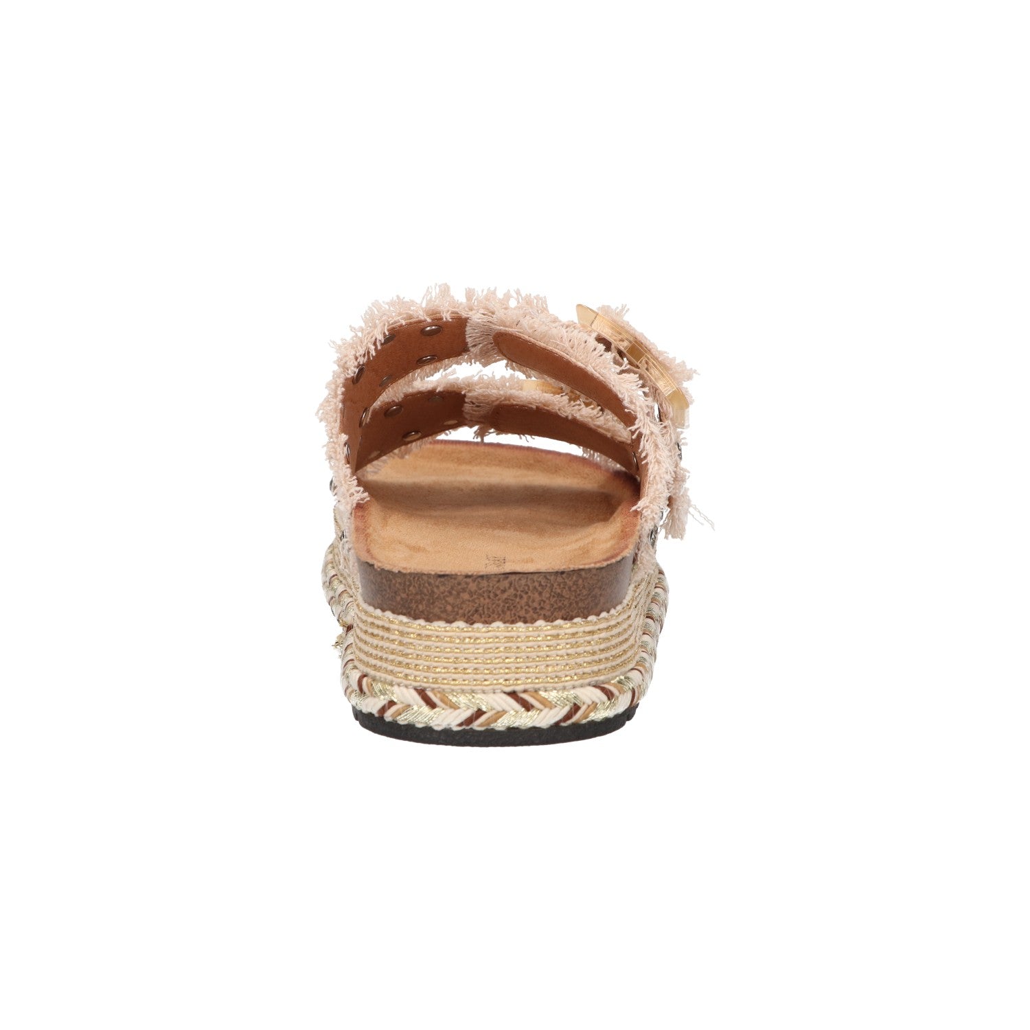 Platform slipper beige textiel