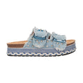 Platform slipper blauw textiel