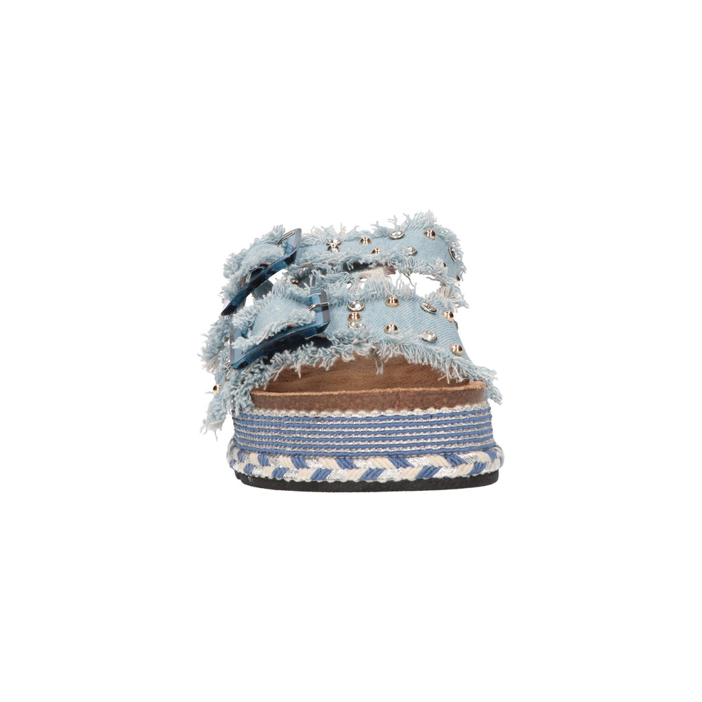 Platform slipper blauw textiel