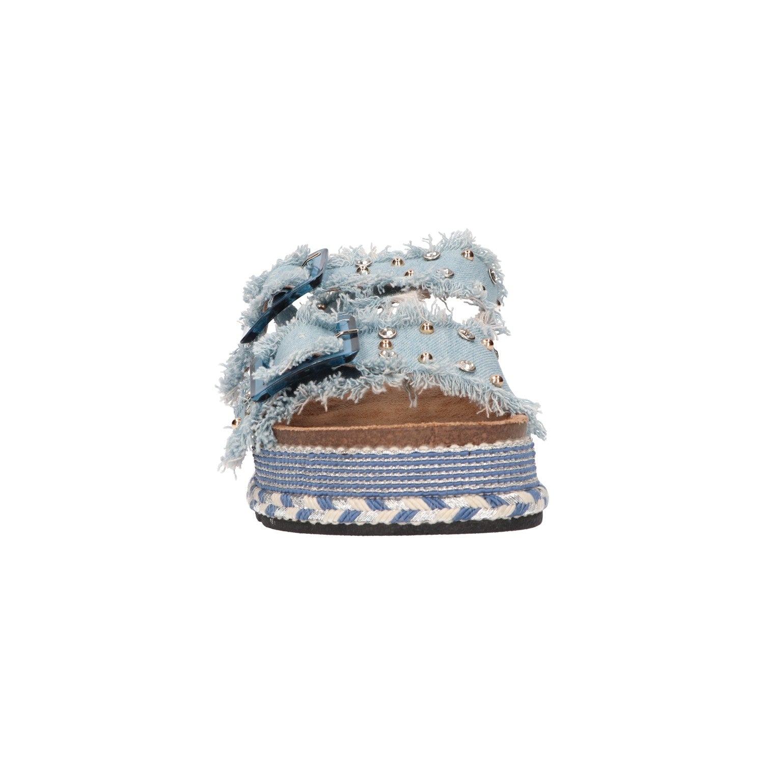 Platform slipper blauw textiel