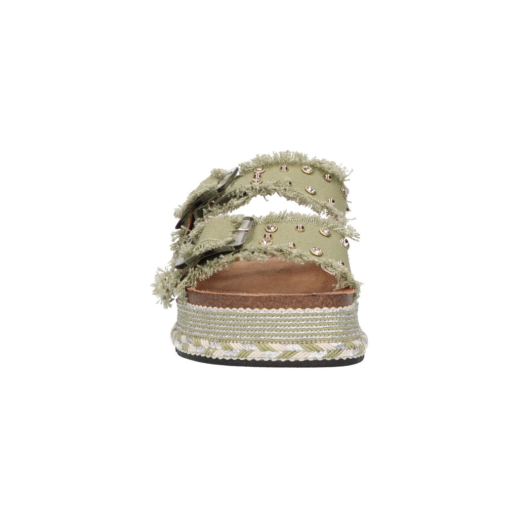 Platform slipper groen textiel