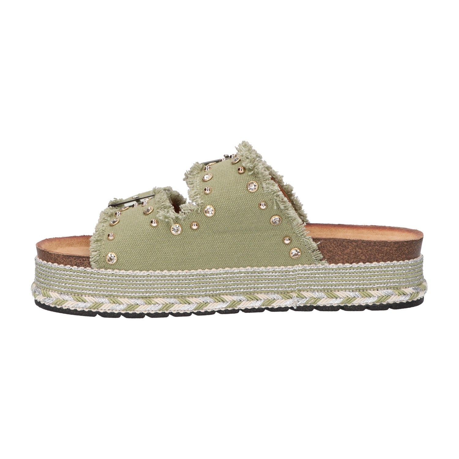Platform slipper groen textiel